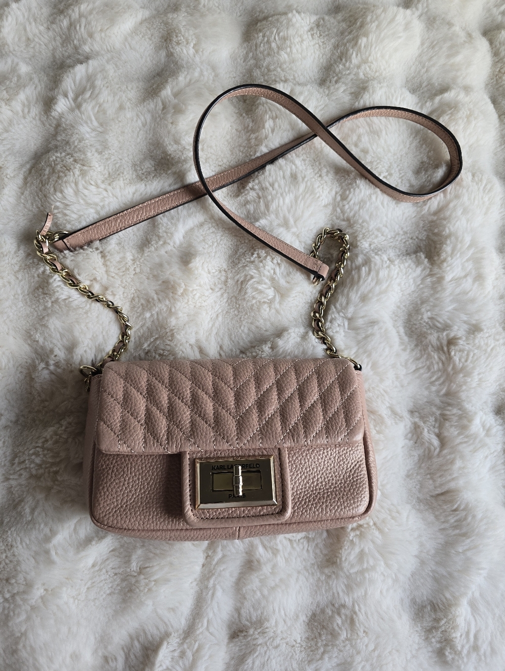 Karl Lagerfeld Quilted Blush Pink Leather Crossbody Bag - Picture 2 of 5